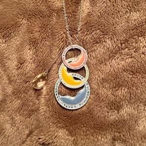 VINTAGE Whimsy Silver Ocean Wave Pendant Colourful Pastel Crystal Necklace